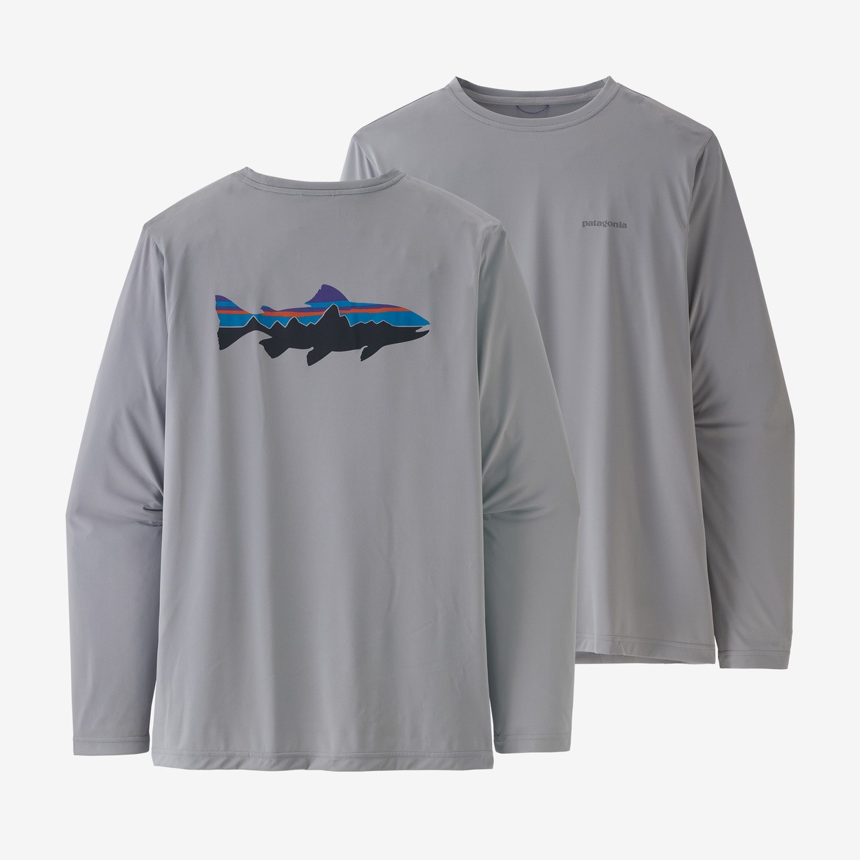 Patagonia M's Long-Sleeved Capilene Cool Daily Fish Graphic Shirt - Fitz Roy Trout: Salt Grey - XL