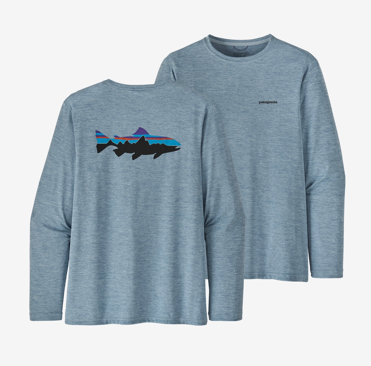 Patagonia M's L/S Capilene Cool Daily Fish Graphic Shirt - Fitz Roy Trout: Steam Blue X-Dye - Medium