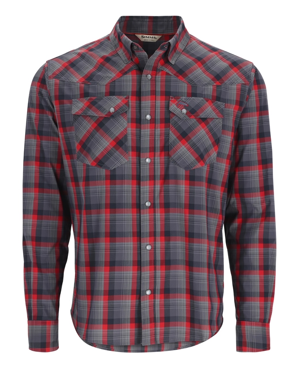 Simms M's Brackett LS Shirt - Auburn Red/Black Window Plaid - XL