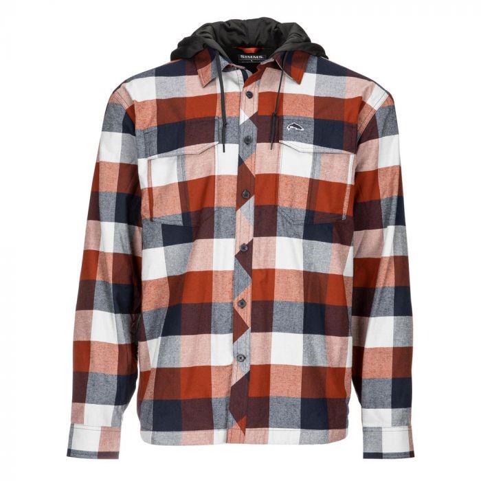 Simms M's Coldweather Hoody - Rusty Red Buffalo Plaid - Large