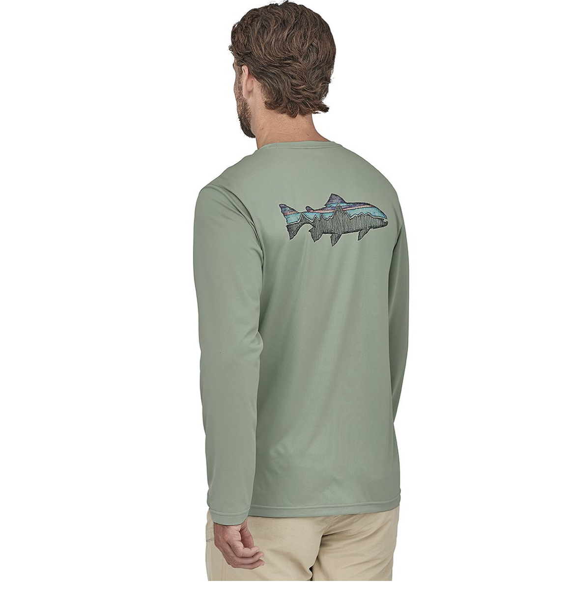 Patagonia M's Graphic Tech Fish Tee - Painted Fitz Roy Permit: Lite Blazing - Large