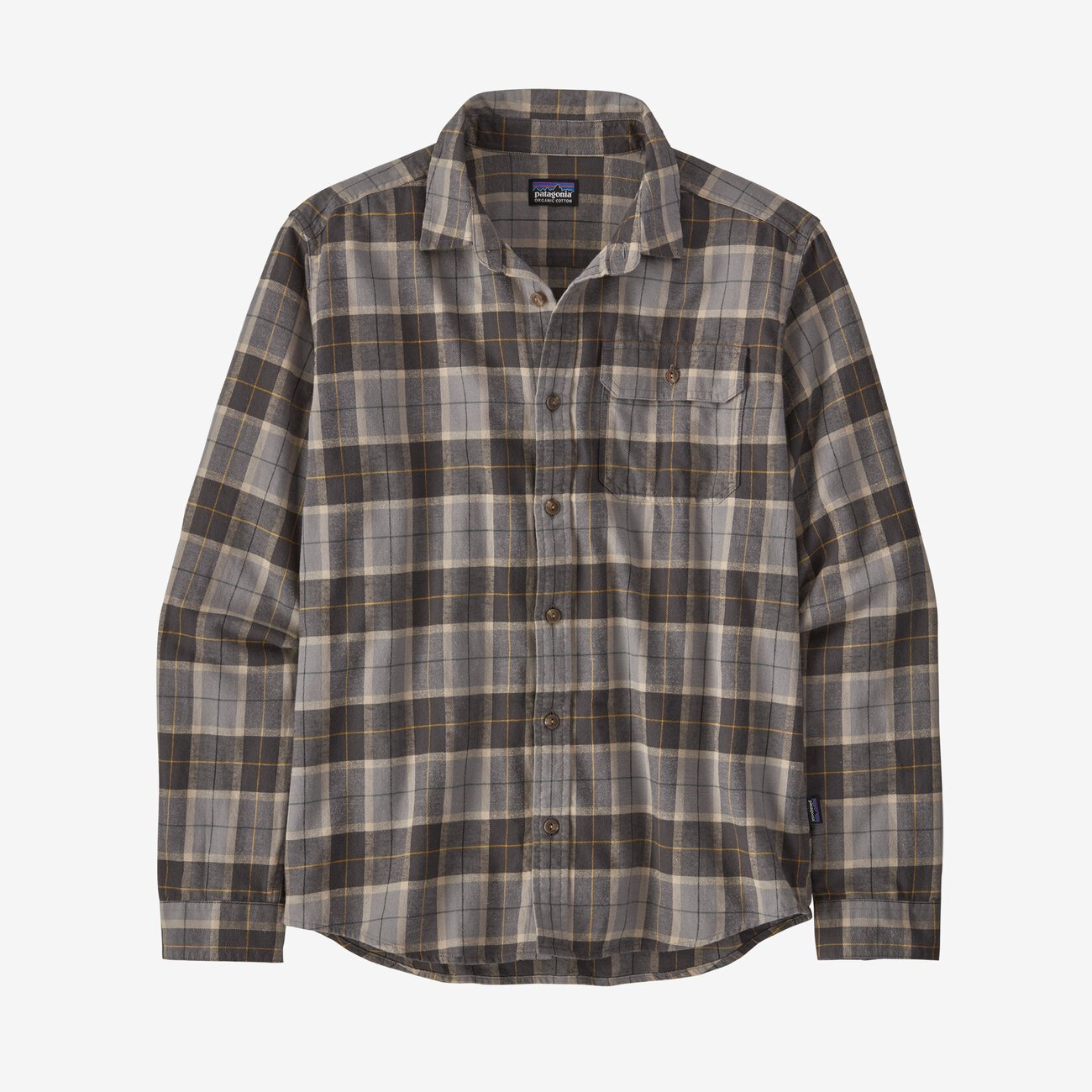 Patagonia M's L/S Cotton in Conversion LW Fjord Flannel Shirt - Beach Plaid: Forge Grey - Large