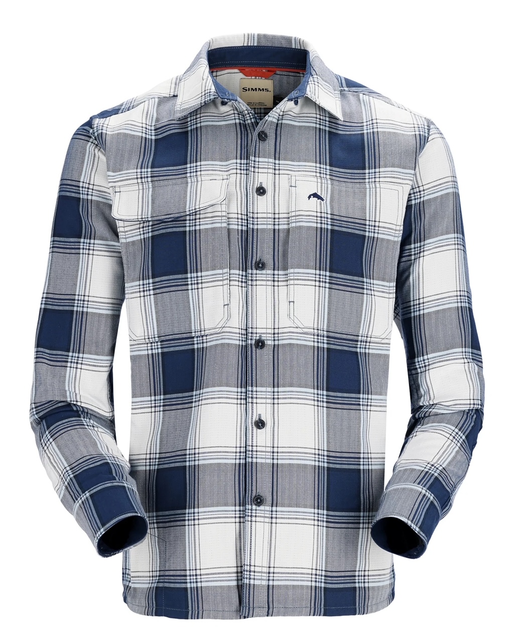 Simms M's Guide Flannel LS Shirt - Navy/White Dimensional Buffalo - Large