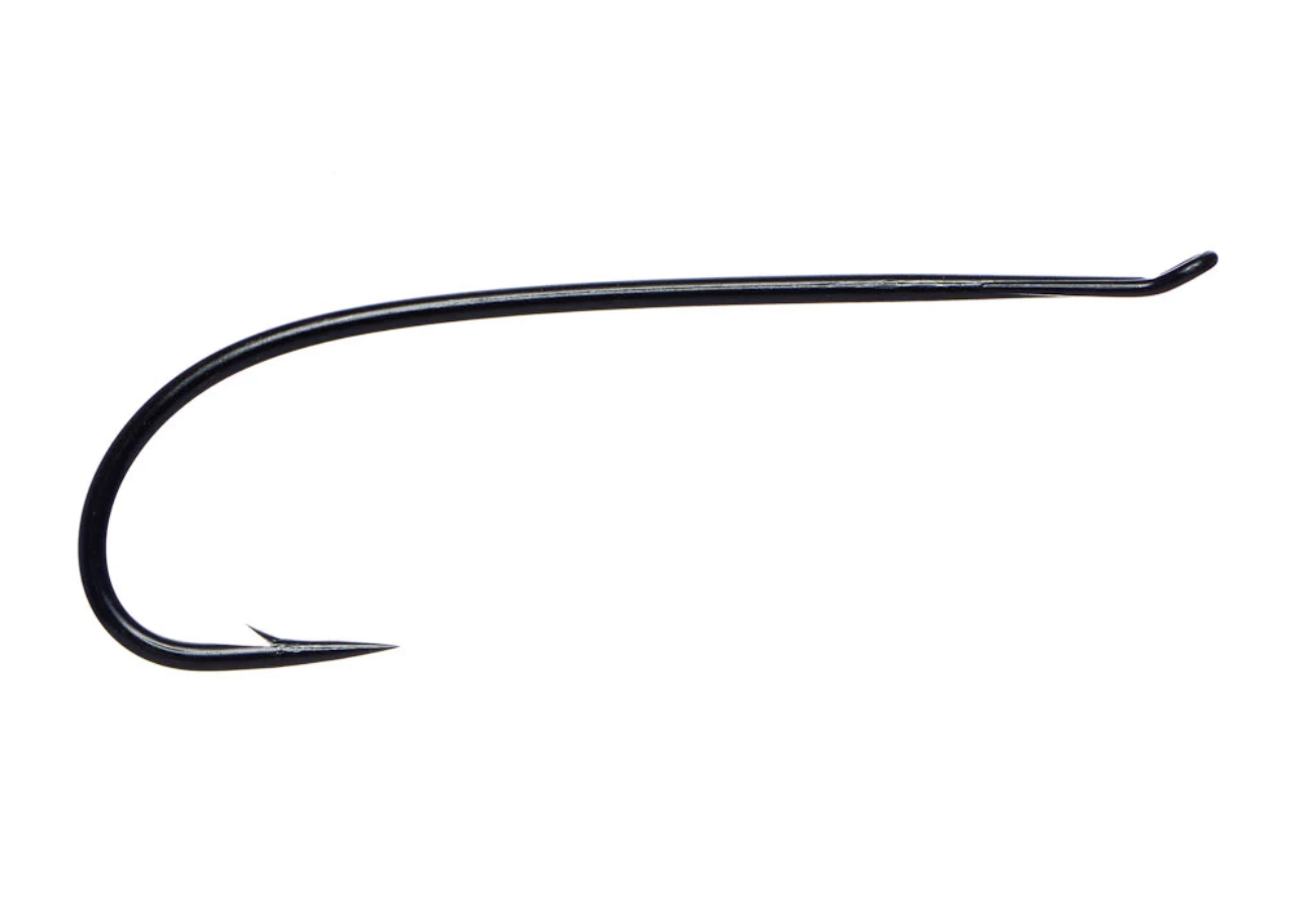 2131 Daiichi Veverka Salmon, Slightly curved shank , Tapered-loop up-eye, Slightly offset point Black Hook #8 (100-pack)